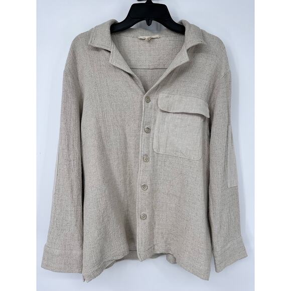 $11SALE!!! Grade & Gather Cute Linen Blend Shirt in Beige Size M - Picture 1 of 4